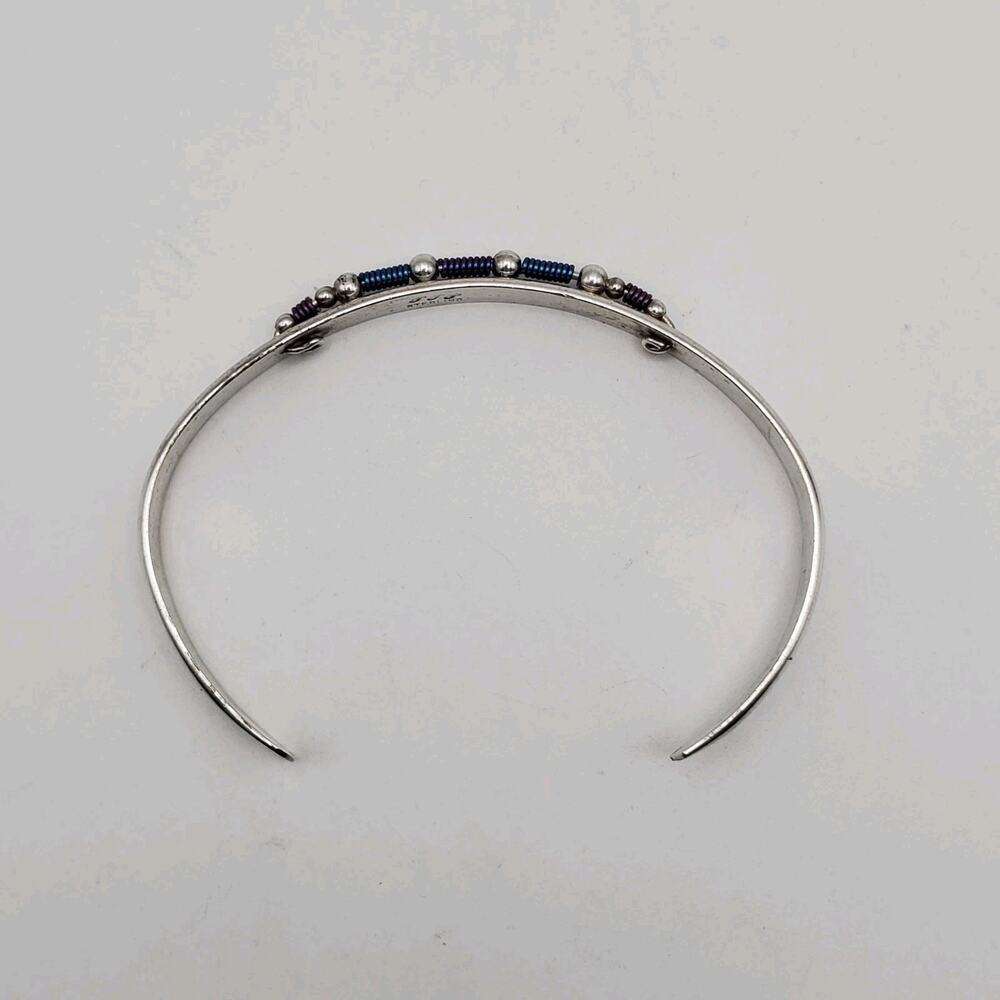 Sterling Silver 925 Vintage Wire Twist Detail Petite Cuff Bracelet Signed PJP - Picture 7 of 10
